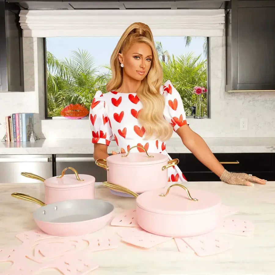 Iconic Nonstick Pots and Pans Set, Multilayer Nonstick Coating, Matching Lids With Gold Handles, Made without PFOA, Dishwasher S from PriceLows™