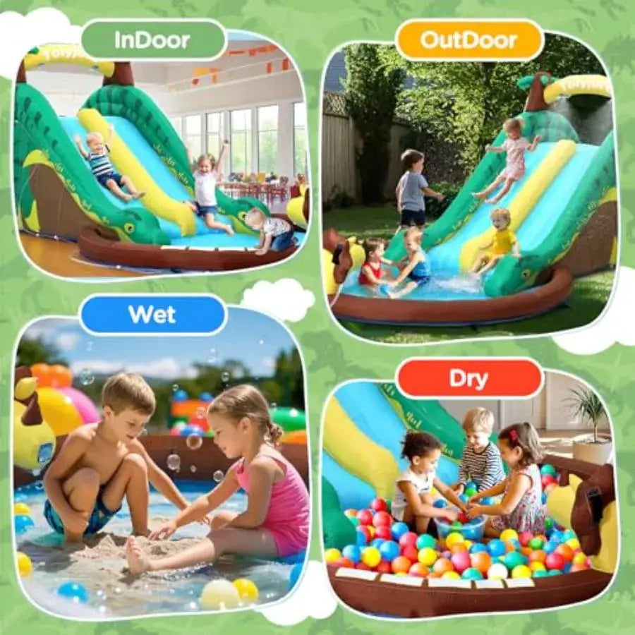 Inflatable Water Slide with Splash Pool for backyard use, PVC material, blue-green color, dual slides and bounce house combo wi from PriceLows™