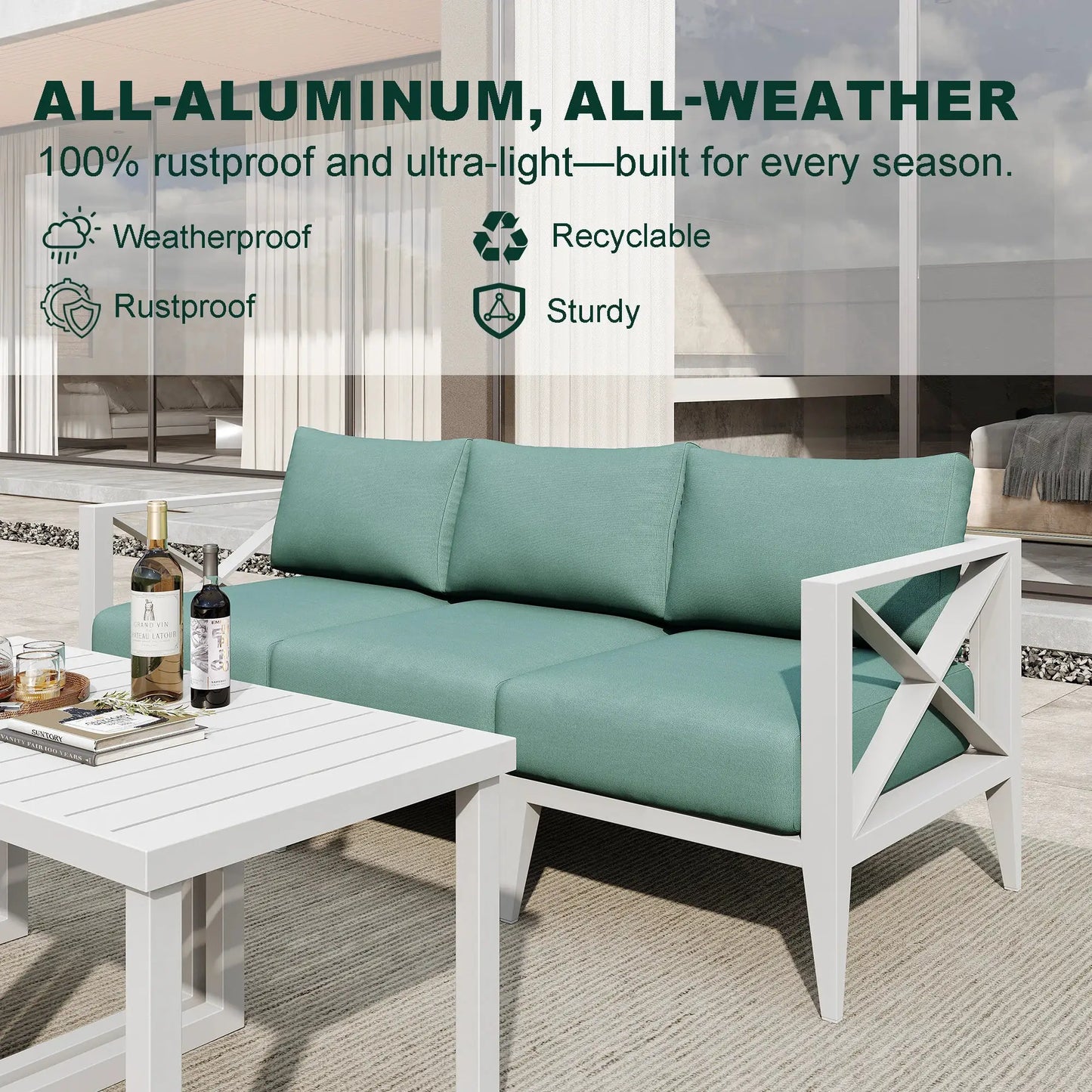 Aluminum Outdoor Furniture Set, Modern Patio Conversation Set Sectional with Coffee Table for Garden, Porch, Balcony, Yard from PriceLows™