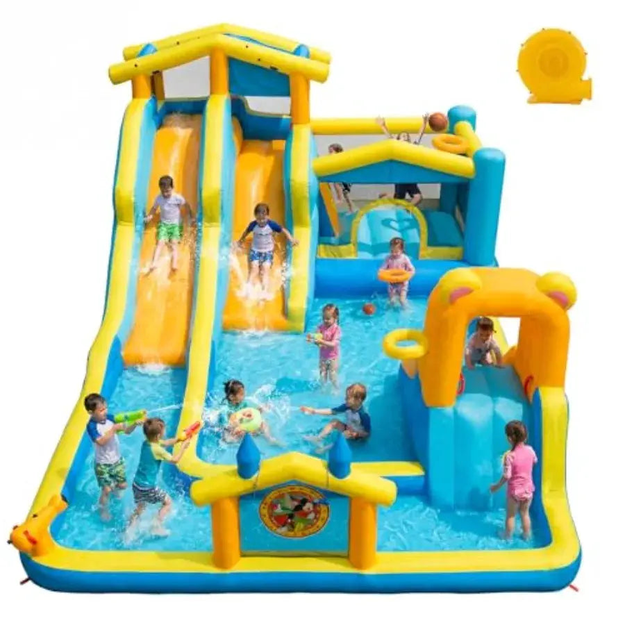 19.2FT Giant Inflatable Water Dual Slide for Backyard Blow Up Bounce House with 650W Blower 2 Slides Climbing Wall 2 Splash Poo from PriceLows™