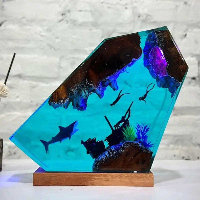 Seabed World Organism Resin Table Light Creactive Art Decoration Lamp Shark Sunken Ship Theme Night Light USB Charge from PriceLows™