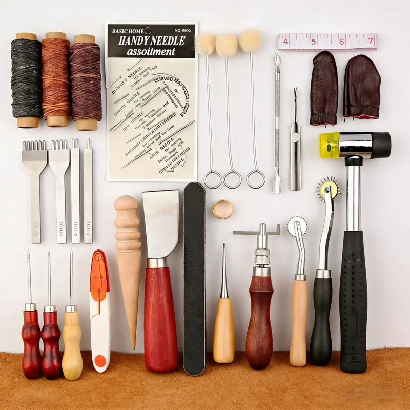 Leather Craft Tool Kit Leather Hand Sewing Repair Kit Stitching Punch Carving Work Groover Set DIY Tool Set Professional from PriceLows™