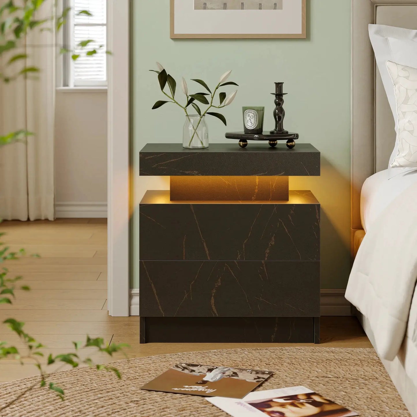 Cubehom LED Nightstands with 2 Drawers, End Table with RGB LED Lights for Bedroom Living Room, White Bedside Table from PriceLows™