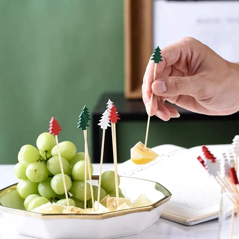 Christmas Decorative Picks | Disposable Bamboo | Holiday Motifs | 50 Piece Set