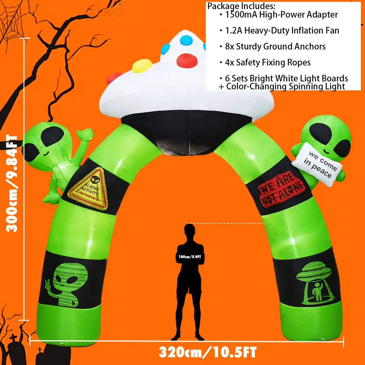 Inflatable Alien Arch | 10.5 Ft Height | Built-In LED Lights