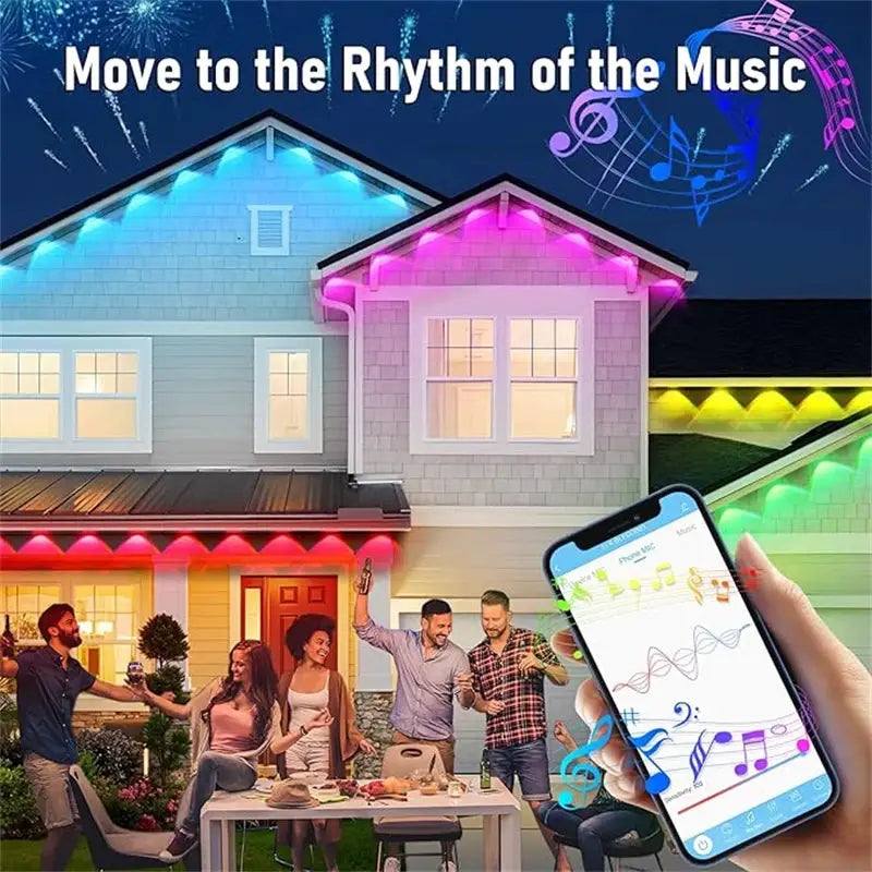 60M Smart RGB Eave Lights App & Remote IP67 Permanent Outdoor LED String Lights Home New Year Christmas Birthday DIY Lighting from PriceLows™