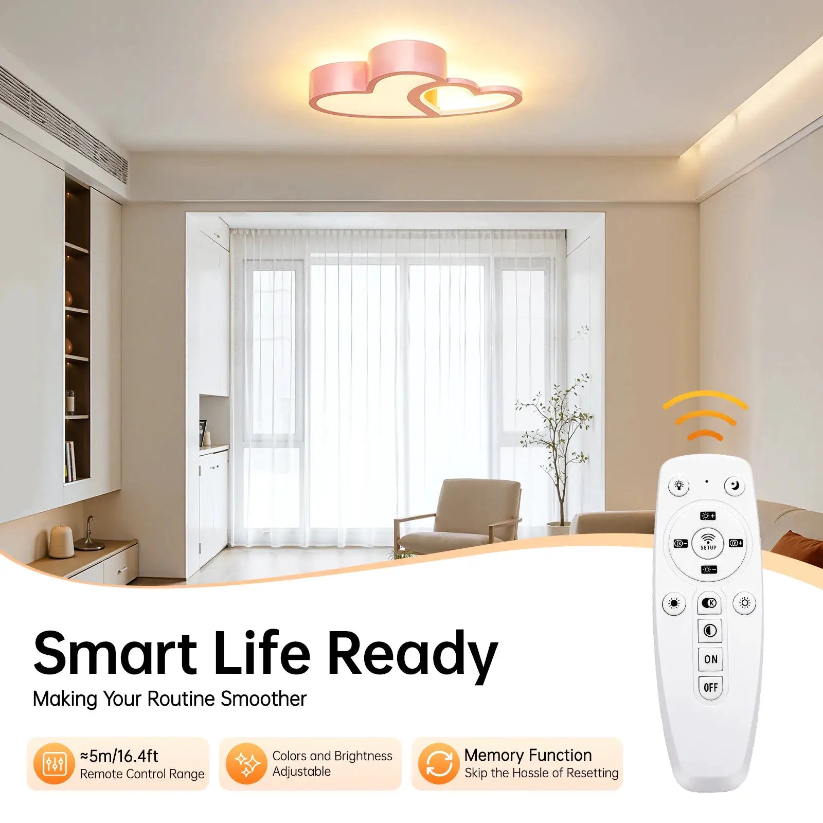 LED Ceiling Light Heart Shaped Flush Mount Lamp Acrylic Ceiling Lamp Dimmable Chandelier W/Remote 220V/110V for Children's Room from PriceLows™