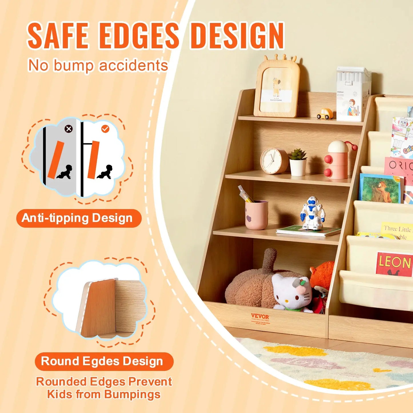 SucceBuy 4-Tier Kids Wooden Bookshelf 6-Layer Sling Bookcase Baby Storage Book Rack for Kids Room Playroom Kindergarten Nursery from PriceLows™