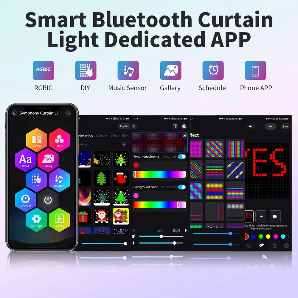 USB Led Smart Curtain Lights Bluetooth App Led String RGB Fairy Lights DIY Music Lights Party Window Curtain Bedroom Decoration from PriceLows™