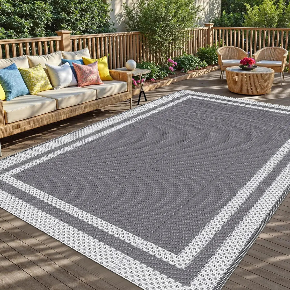 Outdoor Waterproof Reversible Plastic Straw Patio Rugs PP Material Double Layer PP Pipe Woven Carpets Family Picnic Mats from PriceLows™