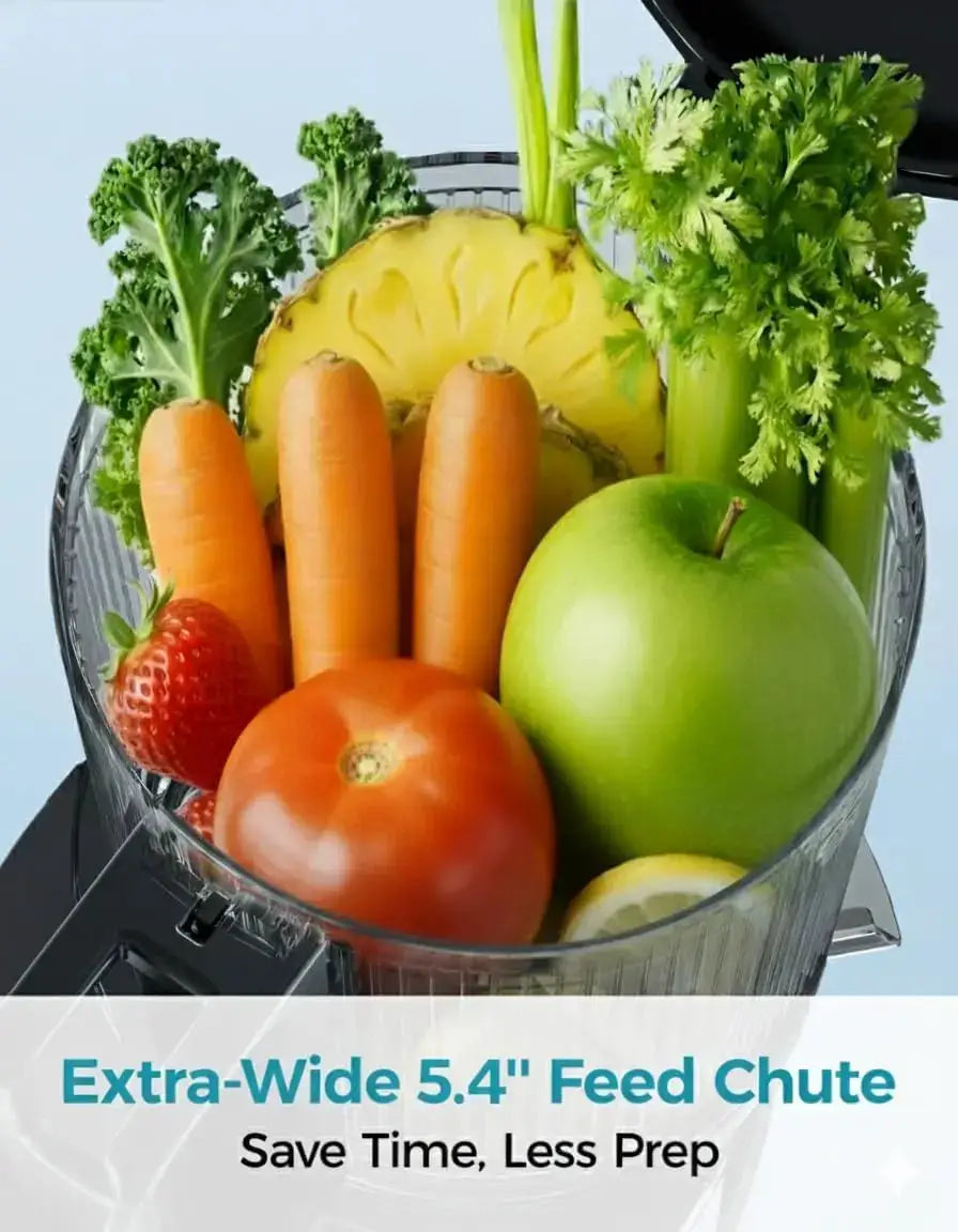 5.4" Extra Large Feed Chute Cold Press Juicer, 250W Slow Masticating Juicer, 99.6% Juice Yield, Reverse Function, Easy Clean, Black from PriceLows™