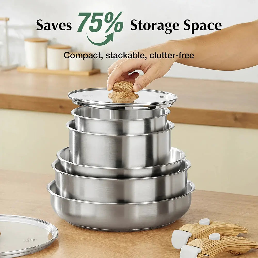 KOCH SYSTEME CS 11 Piece Stainless Steel Cookware Set, 11pcs Stainless Steel Pots and Pans Set with Detachable Handle from PriceLows™