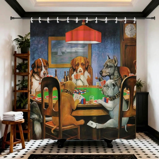 Funny Dogs Playing Poker Shower Curtain, Vintage Animal Art Bathroom Decor, Waterproof Polyester Fabric Bath Screen with Hooks from PriceLows™
