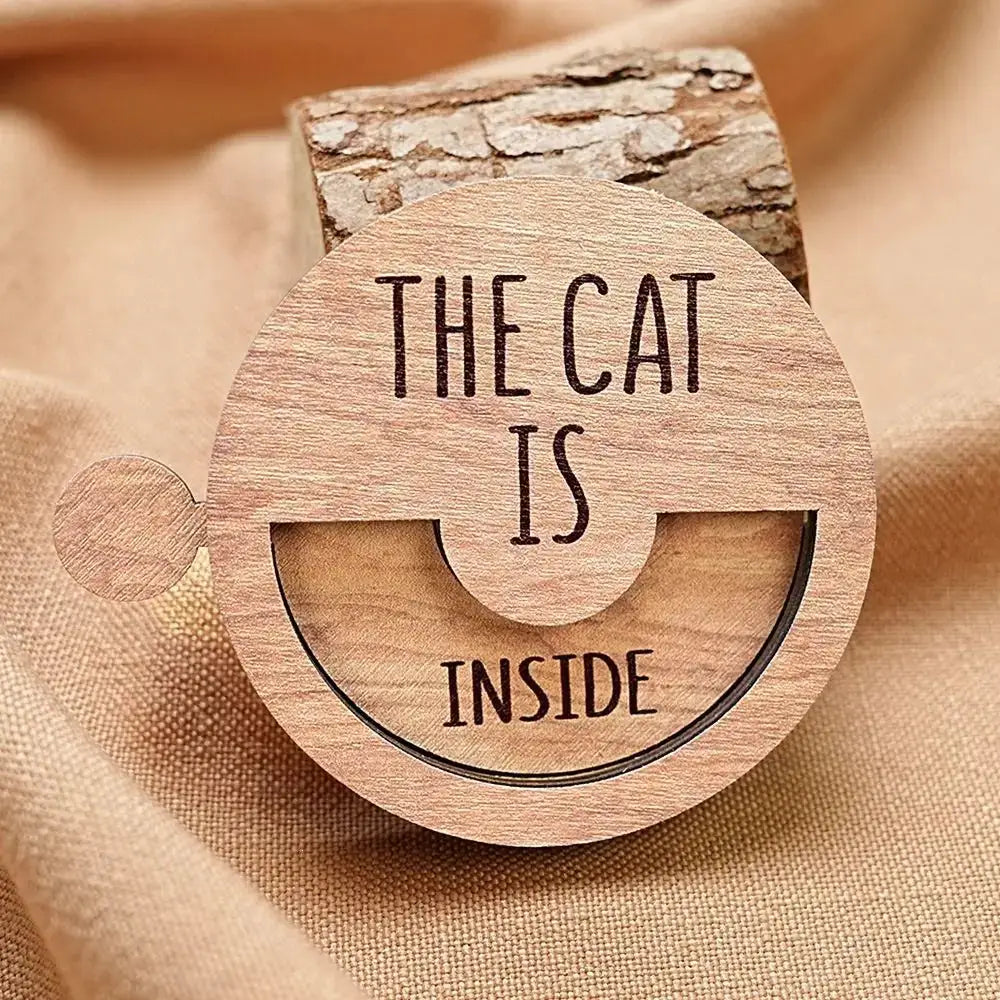 Pet Door Sign | Wood Round Magnet | In Out Sign | 7.6x7.6 cm