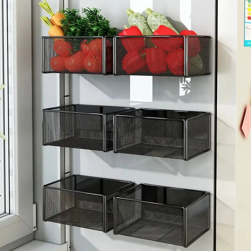 Household Wall Hanging Basket Kitchen Magnetic Attraction Storage Rack Refrigerator Magnetic Shelf Living Room Summary Holder from PriceLows™