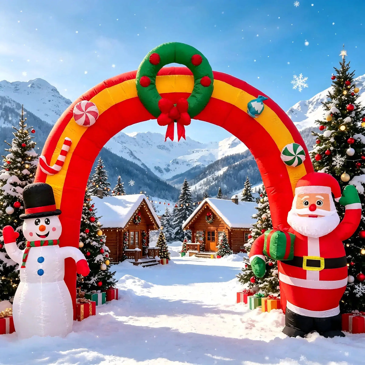 Christmas Inflatable Arch | 11.8 Ft Size | LED Lights | Santa And Snowman