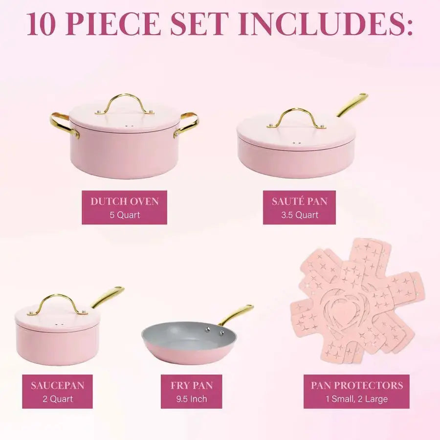 Iconic Nonstick Pots and Pans Set, Multilayer Nonstick Coating, Matching Lids With Gold Handles, Made without PFOA, Dishwasher S from PriceLows™