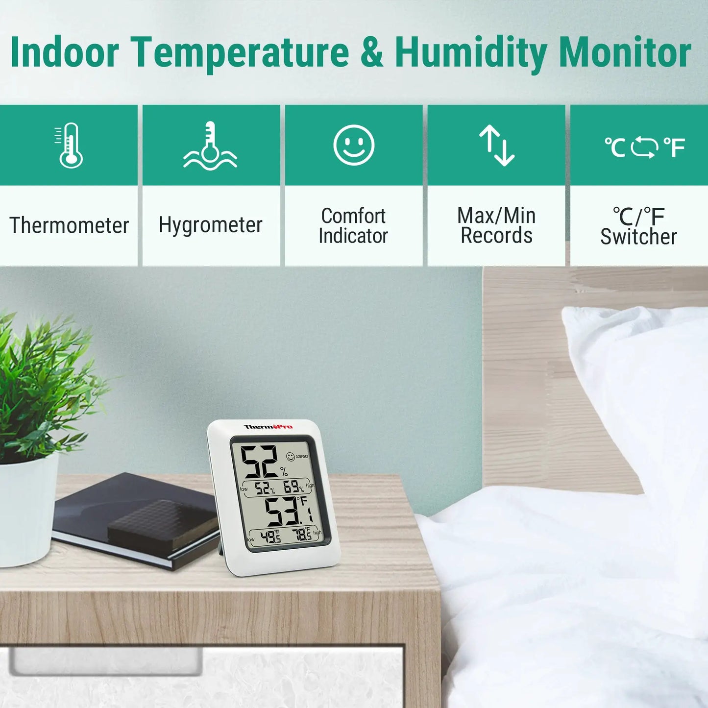 Thermopro TP50 Digital Thermometer Hygrometer Indoor Electronic Environmental Room Thermometer Weather Station For Home from PriceLows™