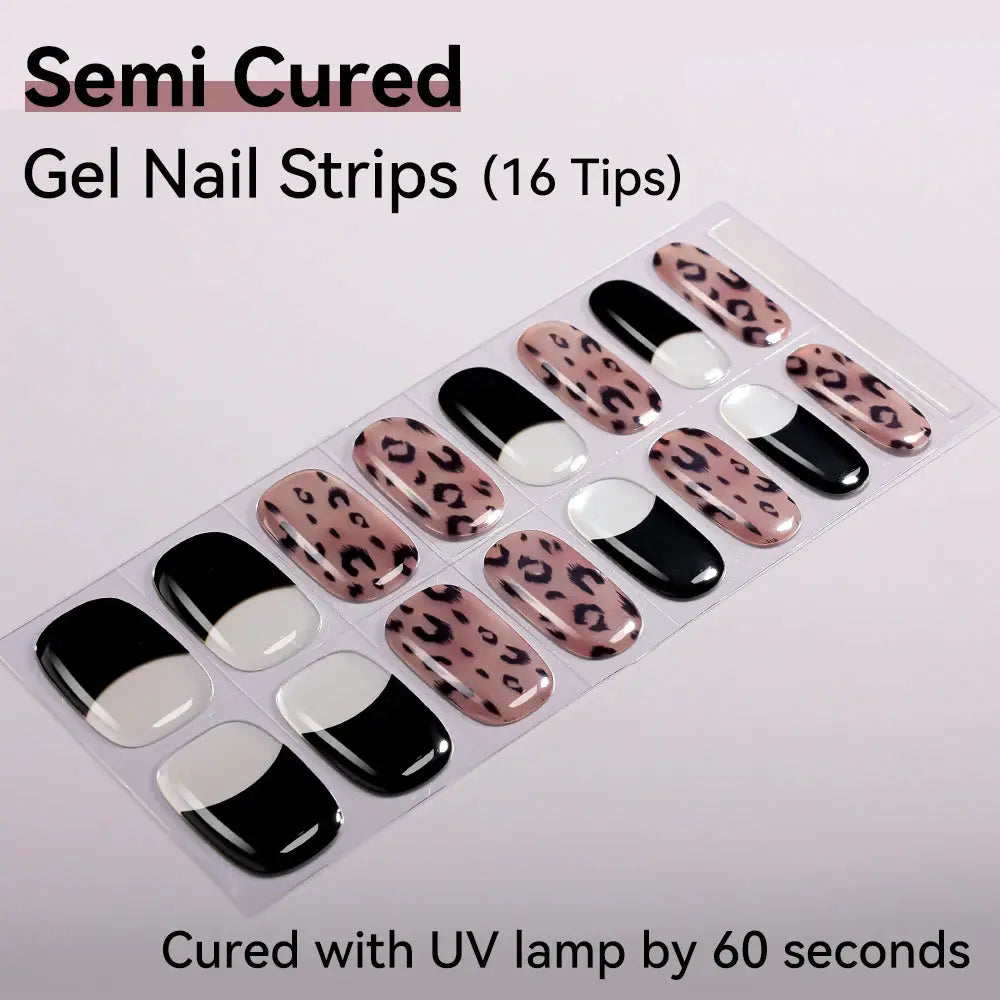 16strips Cartoon UV/LED Semi Cured Gel Nail Strips Pink Glitter Cat Eye Self-Adhesive Gel Nail Wraps Full Cover UV Nail Sticker from PriceLows™