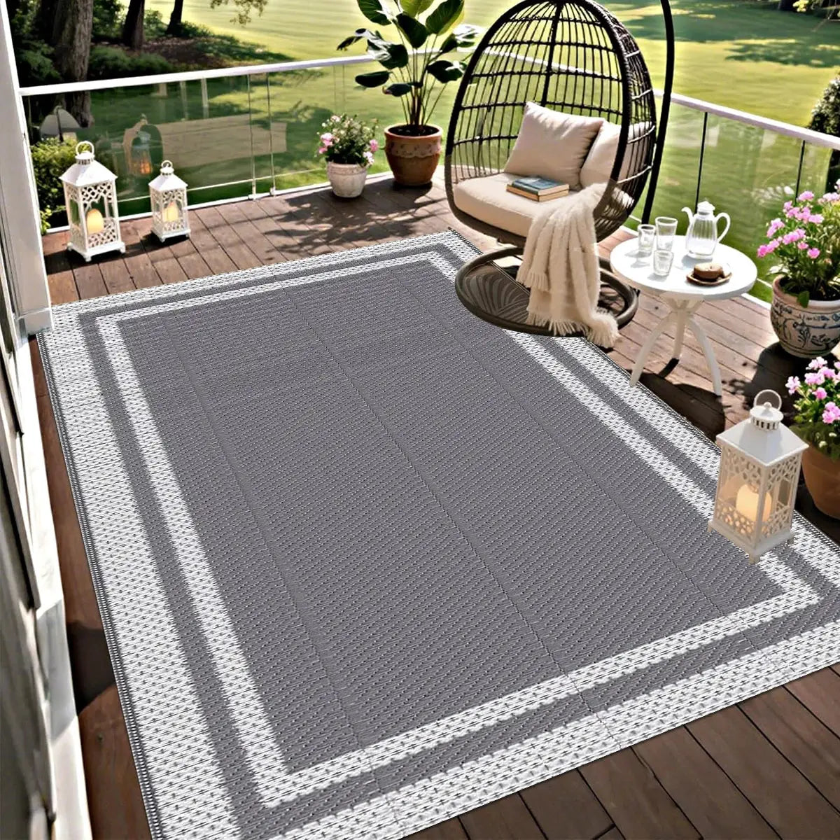 Outdoor Waterproof Reversible Plastic Straw Patio Rugs PP Material Double Layer PP Pipe Woven Carpets Family Picnic Mats from PriceLows™