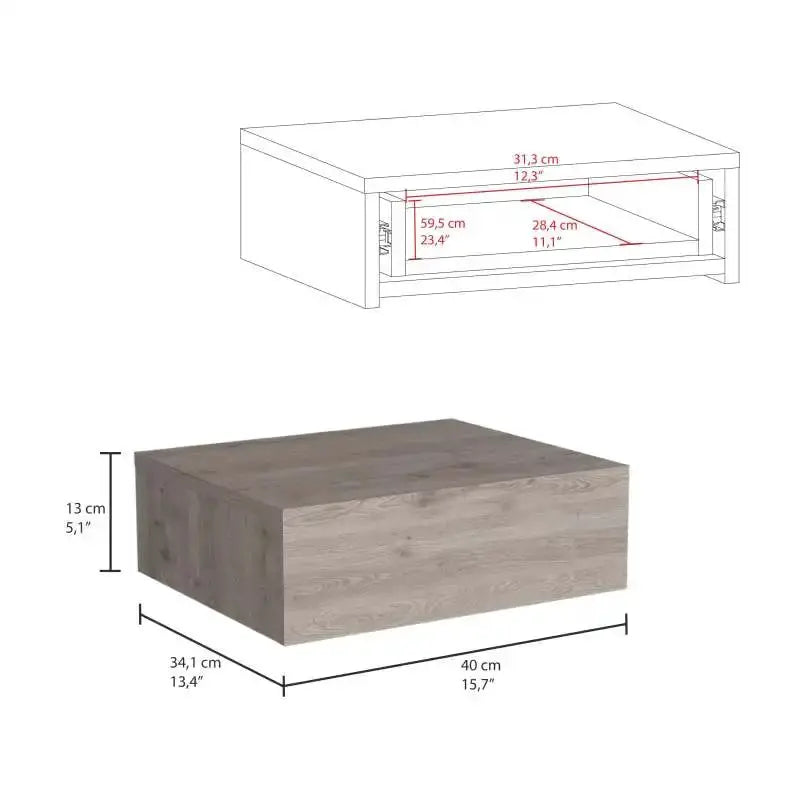 Milano Floating Nightstand , End Table, Side Table Wall-Mounted with Drawer -Light Gray -Bedroom from PriceLows™