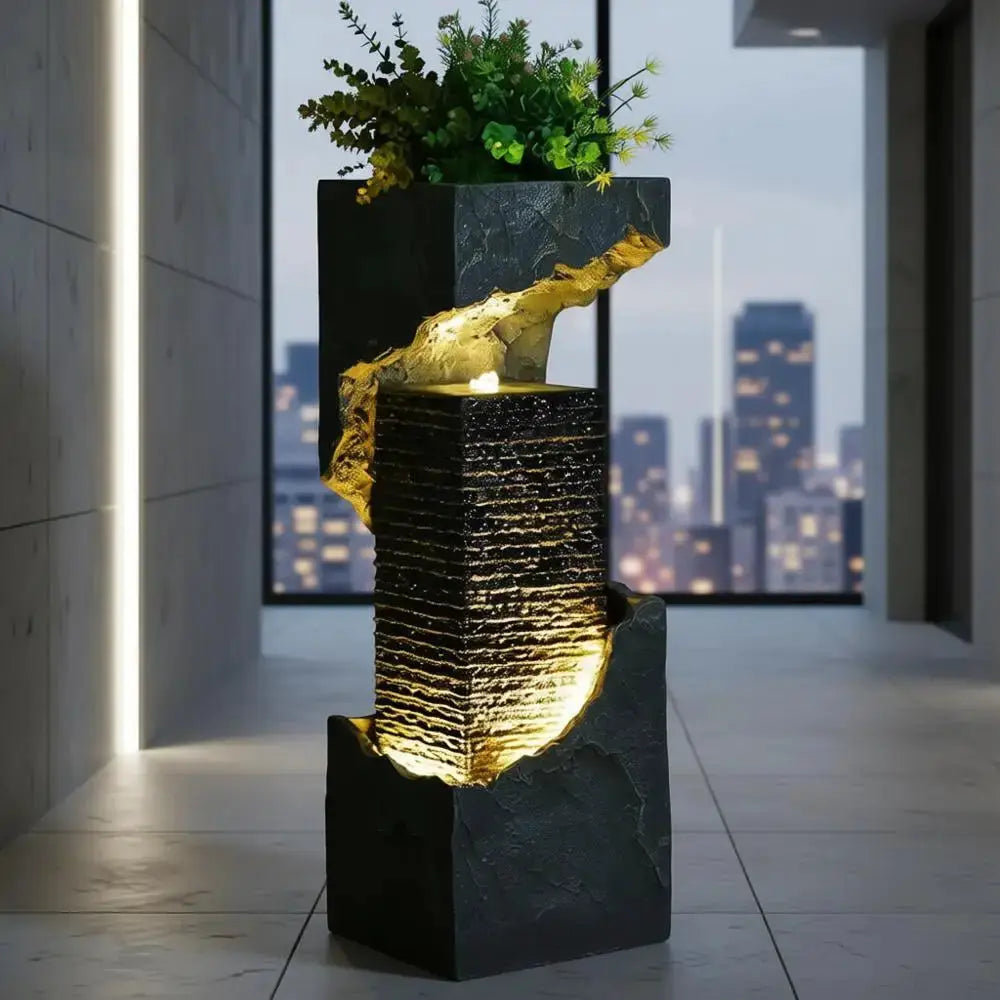 35.4 Modern Outdoor Water Fountain with Lights for Patio, Garden, and Home Décor from PriceLows™