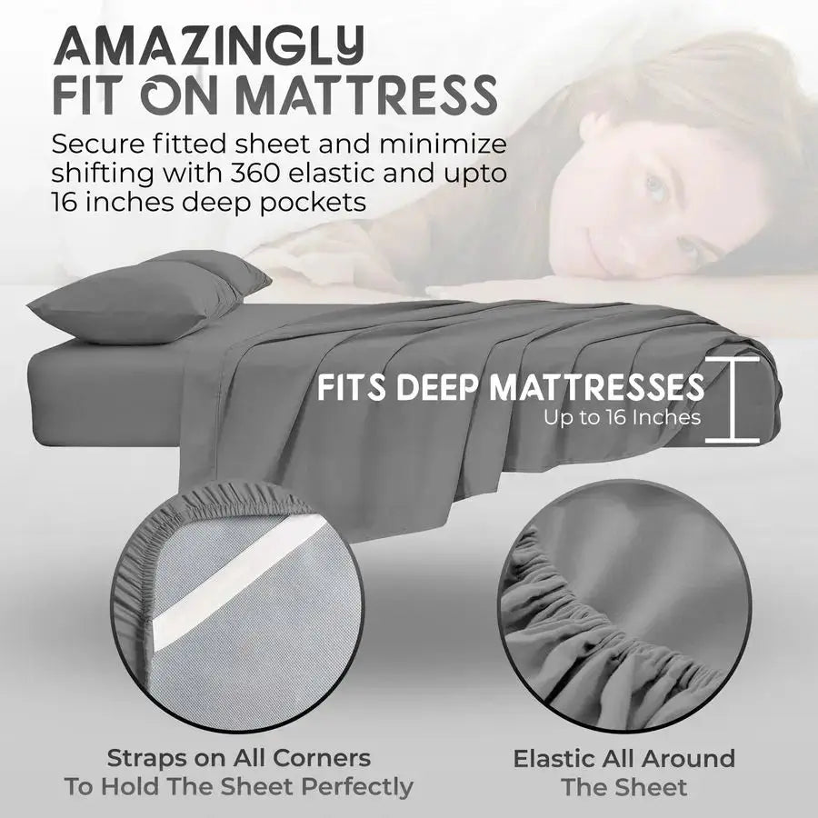 BLISS TOP Split King Royal Collection 1900 Egyptian Cotton Bamboo Quality Bed Sheet Set with 1 Fitted Sheet with 36in Split TOP, from PriceLows™