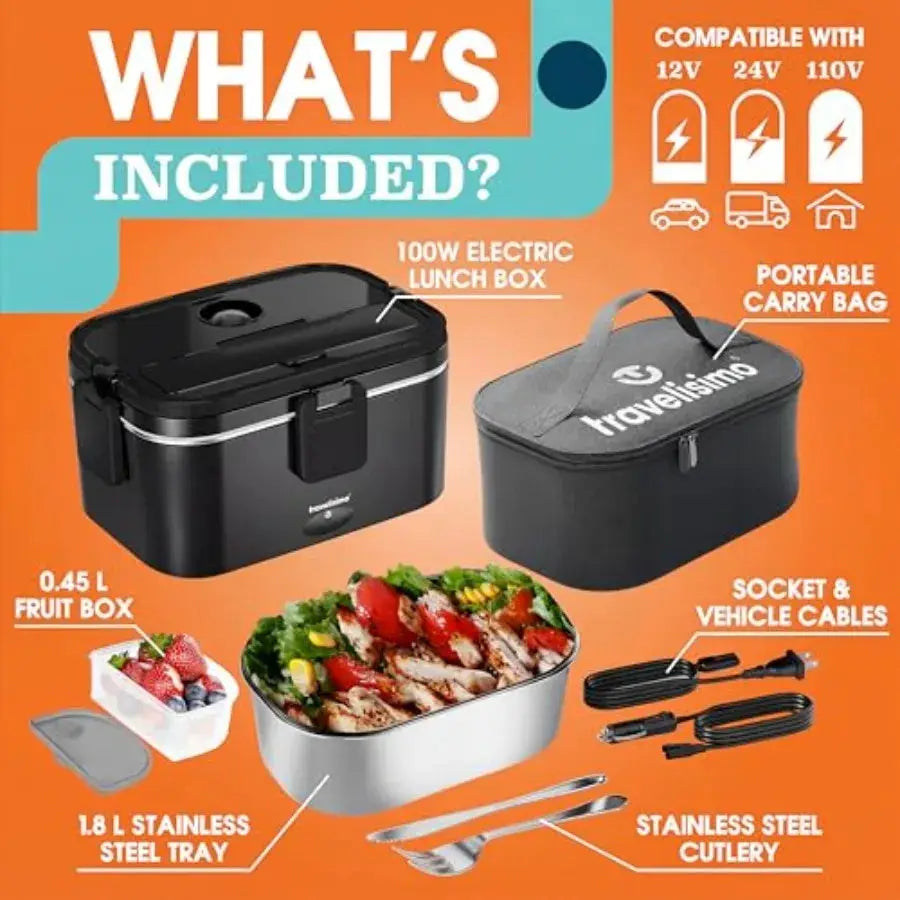 Extra-Large Electric Lunch Box For Adults Holds up to 8 Cups - 100W Heated Lunch Box For Men 1.8L Portable Food Warmer for Trav from PriceLows™