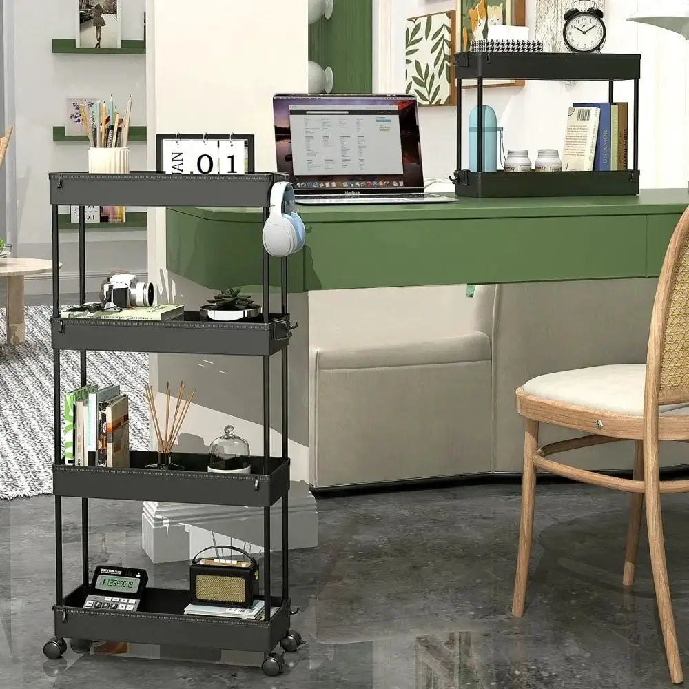 Slim Rolling Storage Cart 4 Tier Organizer Mobile Shelving Unit Utility Cart Tower Rack for Kitchen Bathroom from PriceLows™