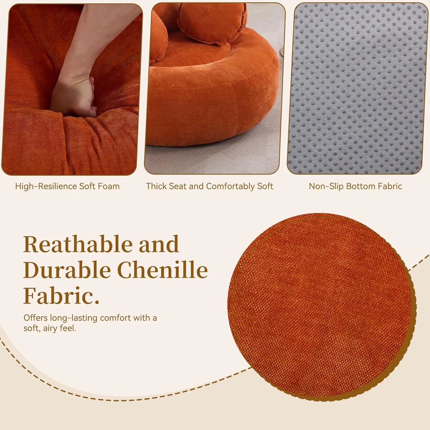Oversized Round Floor Chair | Chenille Fabric | 43 Inch Diameter | Customized