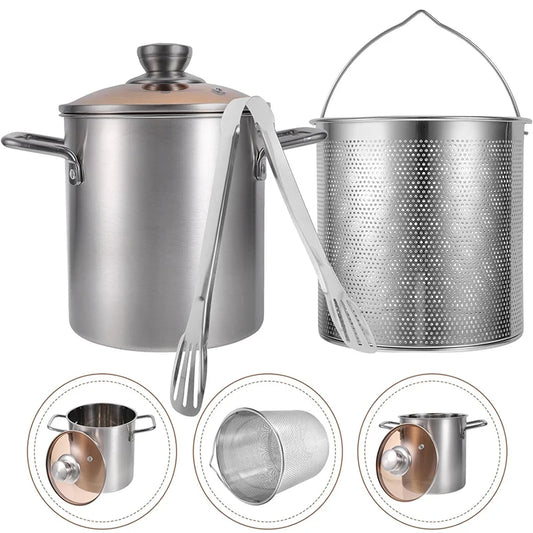 Deep Fryer Pot | Stainless Steel | 3L Capacity | With Lid And Tong