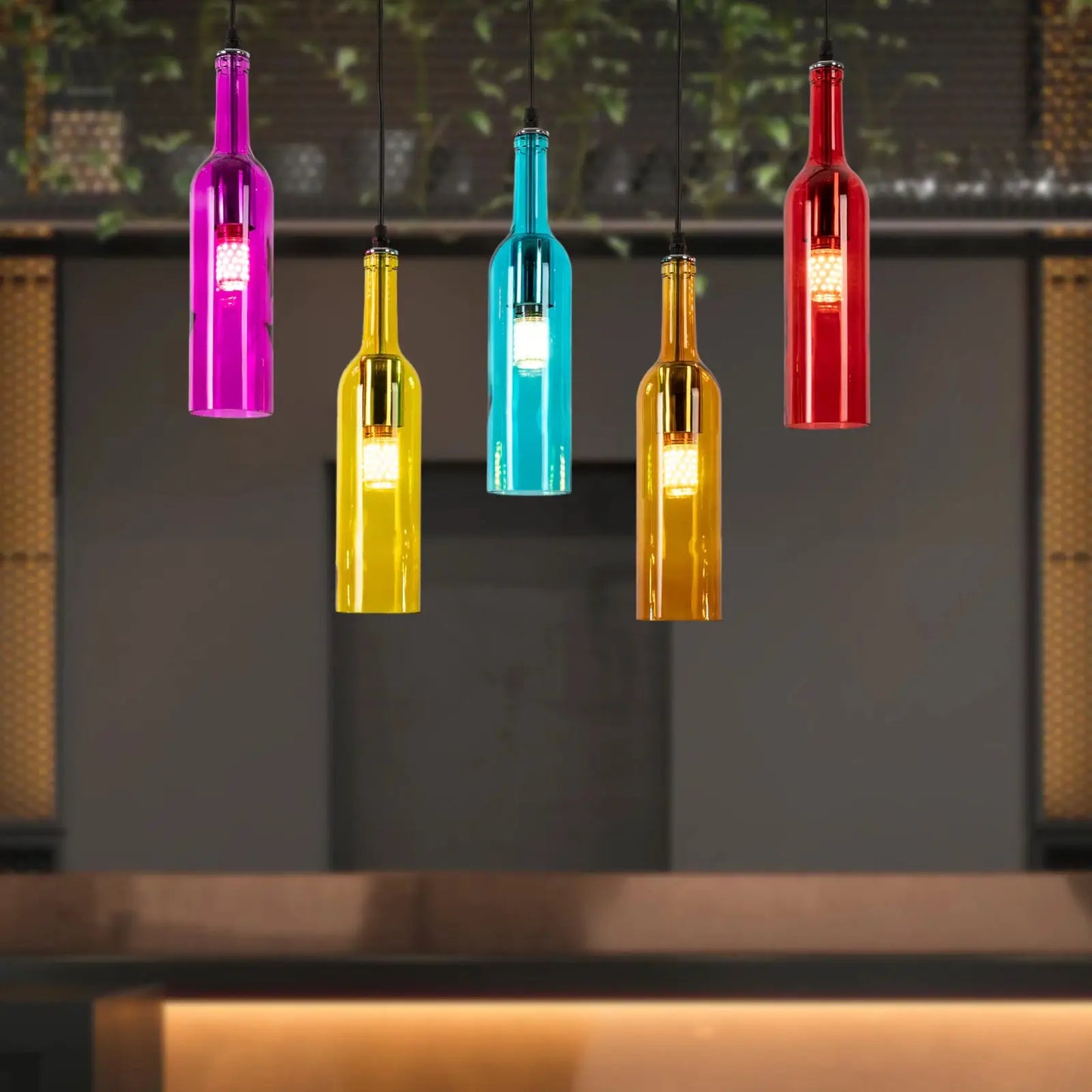 5-Light Wine Bottle Chandelier Retro Adjustable Hanging Chain Lighting for Living Room Bedroom Bar Cafe Restaurant Hotel Decor from PriceLows™