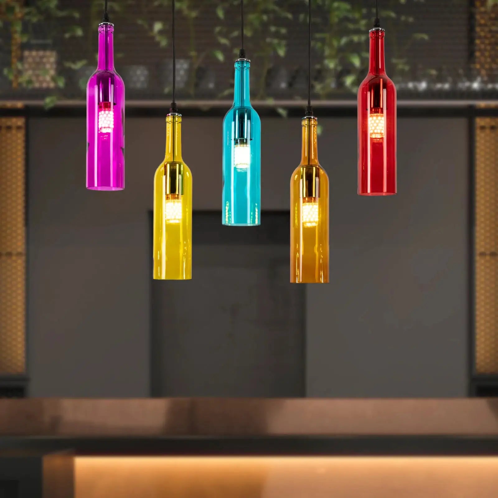 5-Light Wine Bottle Chandelier Retro Adjustable Hanging Chain Lighting for Living Room Bedroom Bar Cafe Restaurant Hotel Decor from PriceLows™