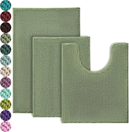 Bathroom Rugs Sets 3 Piece, Non-Slip Chenille Bath Rug - Ultra Soft, Washable, Super Absorbent Bath Mat for Bathroom, To from PriceLows™