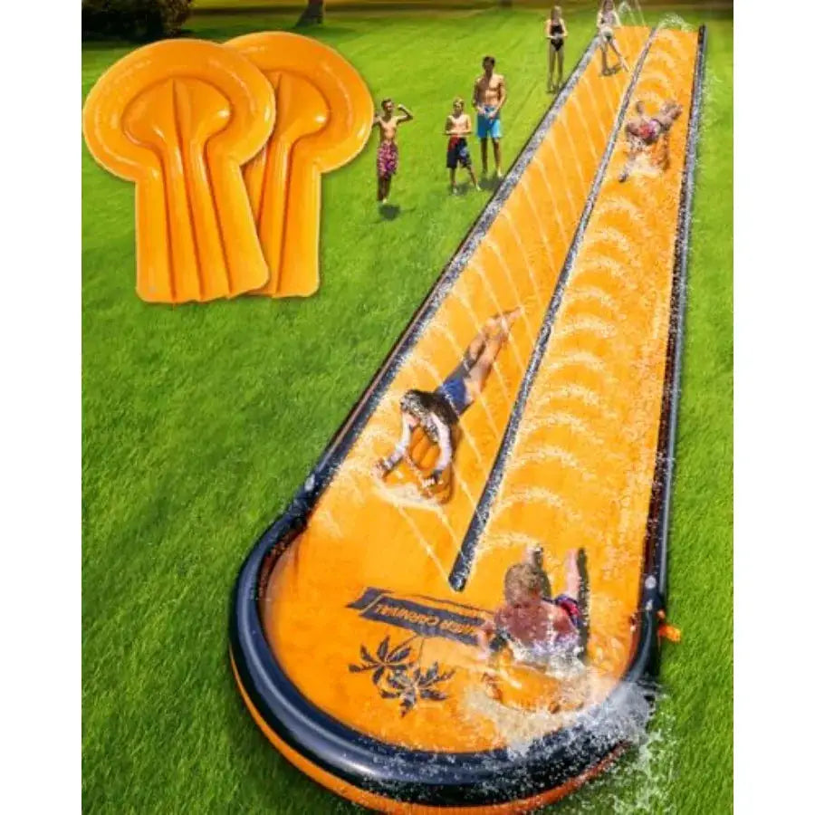 Backyard water slide for kids and adults, PVC material, blue and yellow, 32ft extra-long slip-and-slide with pool and 2 inflata from PriceLows™
