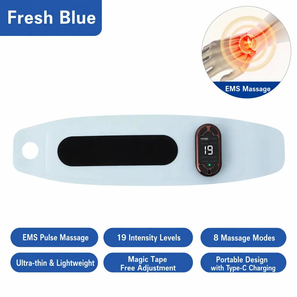 EMS TENS Wrist Massager | 8 Modes 19 Levels | Pulse Heating | Fresh Blue