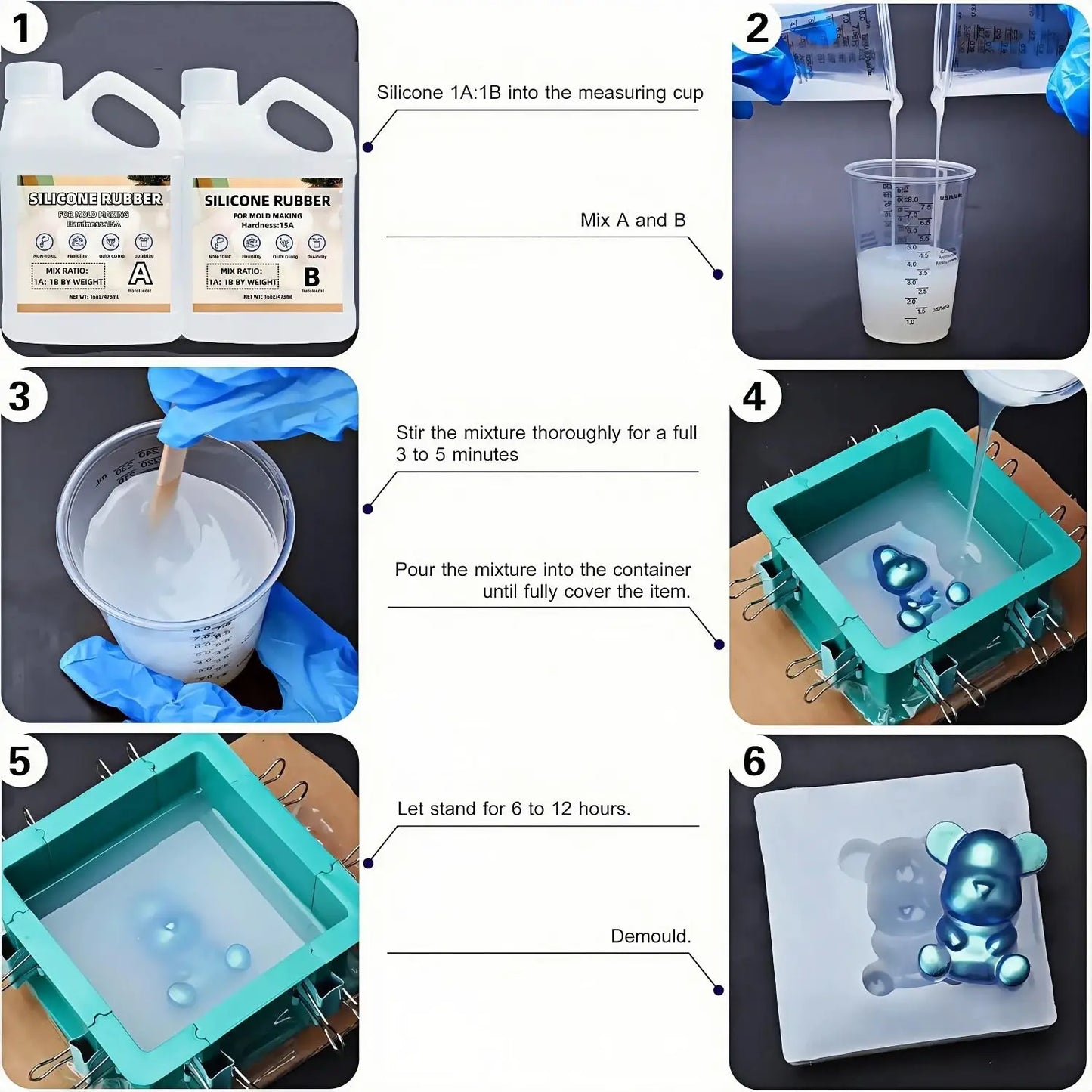 Silicone Mold Kit | 200ml Rubber | 1A To 1B Mix | Fast Cure Formula