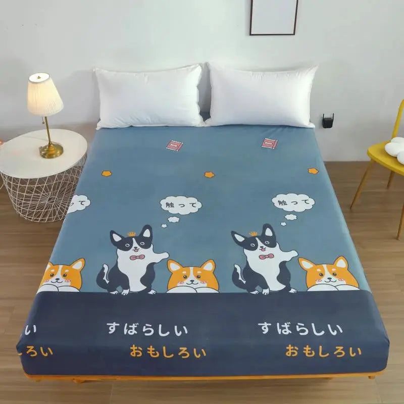 Kuup-Polyester 360° waterproof Cartoon Fitted Sheet Only(no pillowcase) Elastic Band Around Mattress Cover King Size Bed Cover from PriceLows™