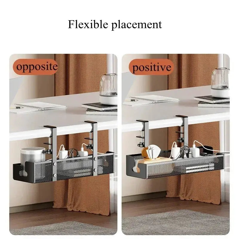 Large Capacity Clip-On Under Desk Cable Organizer - No Drilling Required, Space Saving Metal Cable Storage Basket for Home Desk from PriceLows™