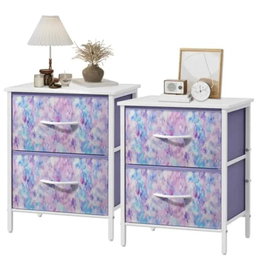 Nightstand Set of 2, Dresser with 2 Drawers, Steel Frame Bedside Furniture, Wood Top Fabric Night Stand, Colorful End Table for from PriceLows™