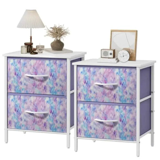 Nightstand Set of 2, Dresser with 2 Drawers, Steel Frame Bedside Furniture, Wood Top Fabric Night Stand, Colorful End Table for from PriceLows™