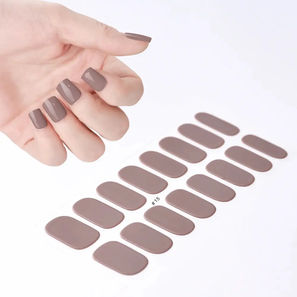 1Pcs Semi-Cured UV Gel Nail Sticker Pure Color Full Cover Waterproof Long-lasting Nail Strips 16Tips DIY Nail Polish Stickers *& from PriceLows™