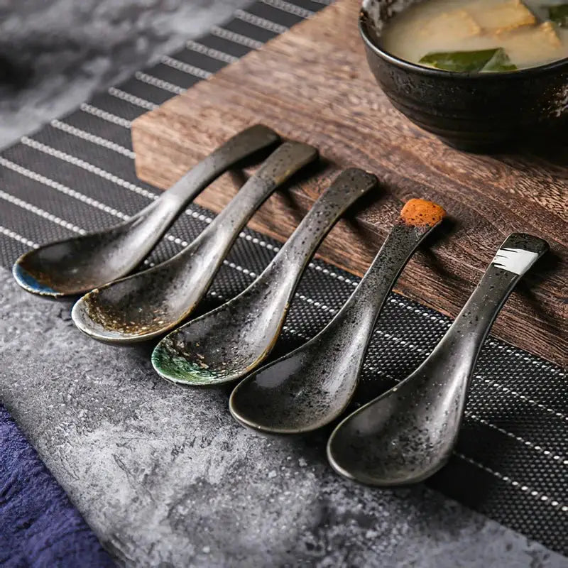 Ceramic Spoon Japanese Retro Bone China Green Black 14.5*4.5cm Rice Scoop Tableware Household Kitchen Supplies Dinnerware from PriceLows™