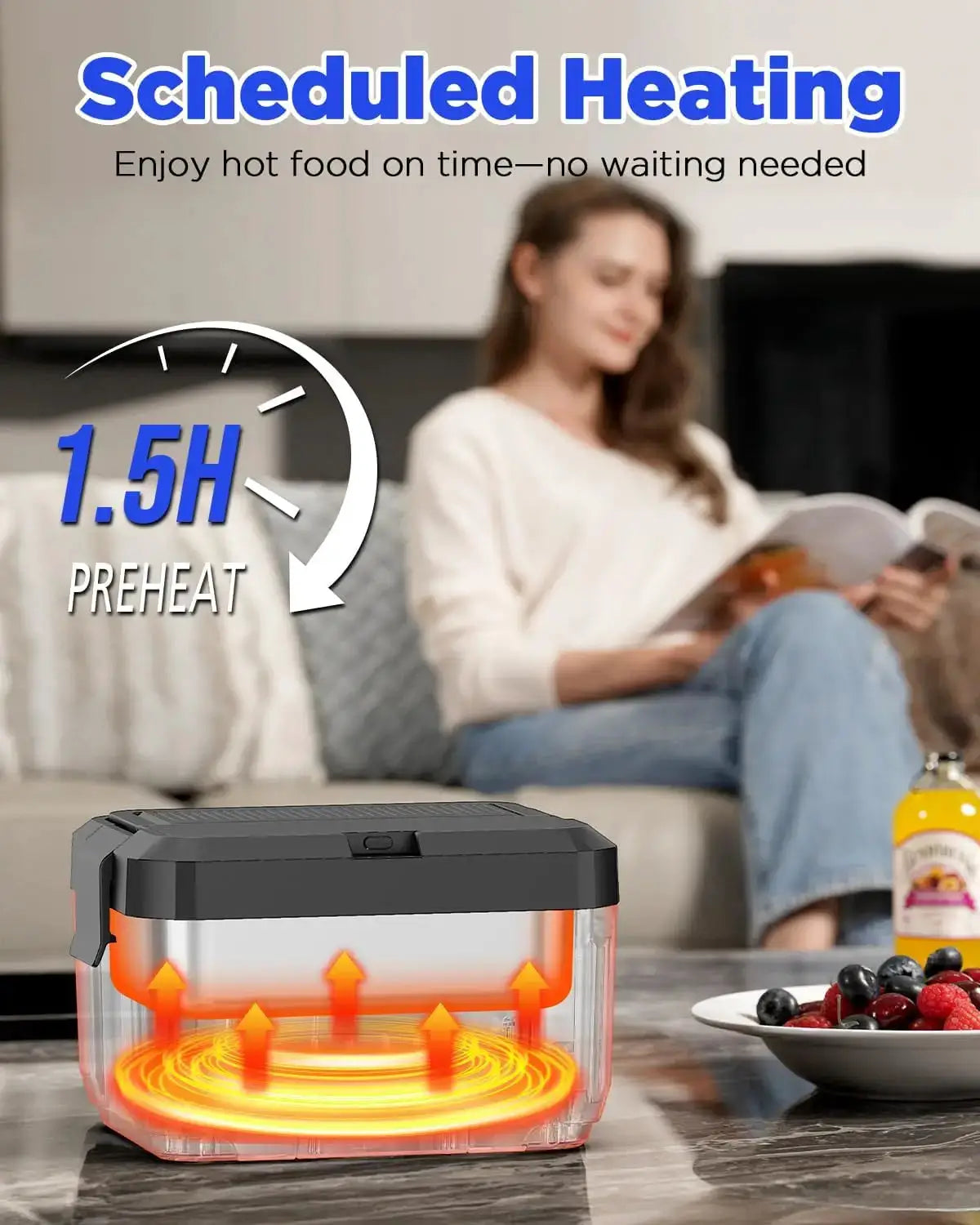 1.2L Self-Heating Lunch Box with 20000mAh Battery, Cordless Portable Food Warmer for Work Travel Office from PriceLows™