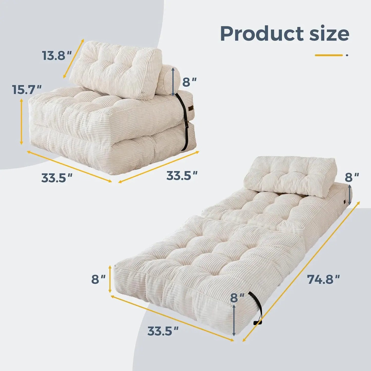 Folding Sofa Bed | Convertible Sleeper Chair | Foldable Mattress | Single Size