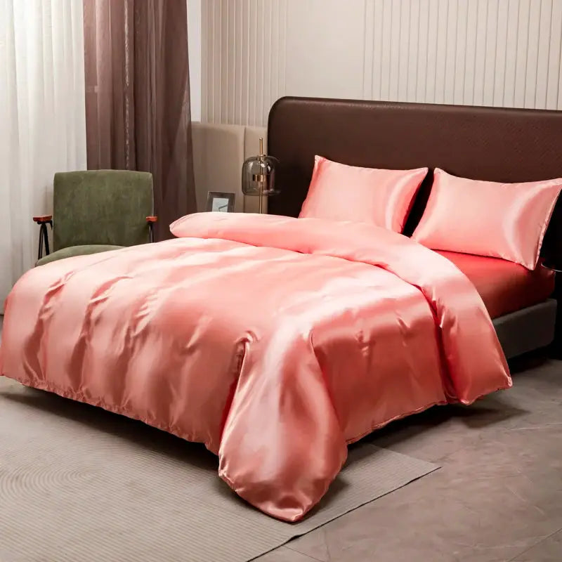 Ice Silk Duvet Cover Set | Solid Black | 80Gsm Light | Multiple Sizes