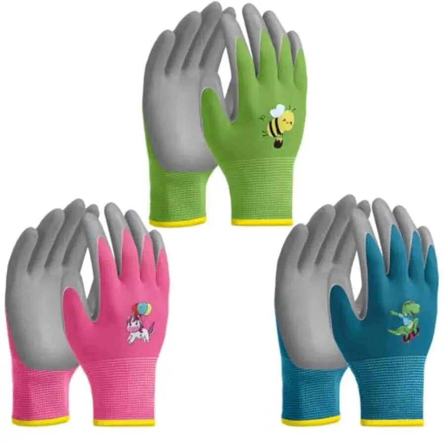 gardening gloves for outdoor yard work, soft rubber-coated grip, durable fabric, vibrant colors, breathable and snug fit from PriceLows™