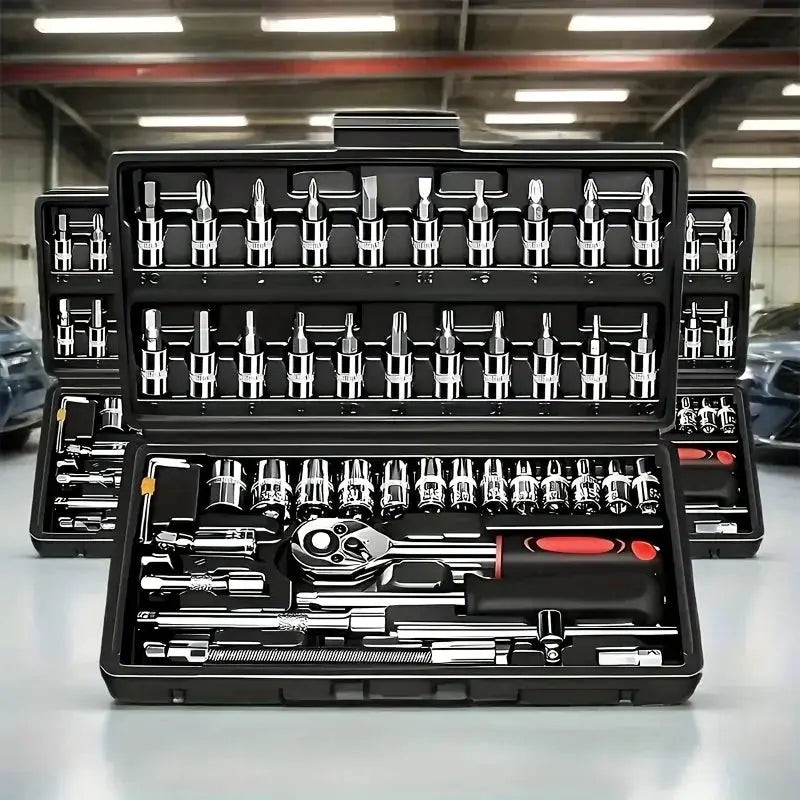 Professional 46pcs Cr-V Steel Socket Set with Ratchet Wrench Storage Bag Durable Sockets Extension Bar for Auto Home Repair from PriceLows™