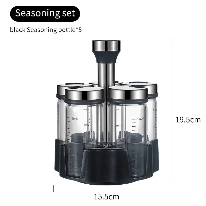 Rotating Seasoning Bottle Set | Glass Spice Jars | Rotating Rack | Various Sizes