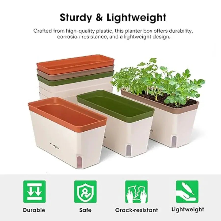 Self-Watering Planters, -Pack 10.5 Inch Compact Rectangular Window Herb Planter Box with 10 PCS Plant Labels, Plant Container f from PriceLows™